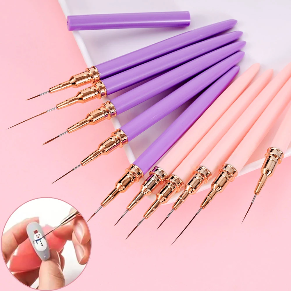 5Pcs 7/9/11/15/25MM Nail Liner Brush Set UV Gel Nail Brushes Kits French Stripe Line Painting Drawing Flower Pen Manicure Tools Nail Art Brushes