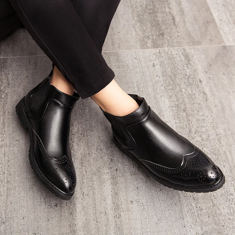 Chelsea Boots Men's New Casual Classic Block Round Head British Vintage Short Barrel Black Brown Sizes 38-46 Men  Shoes