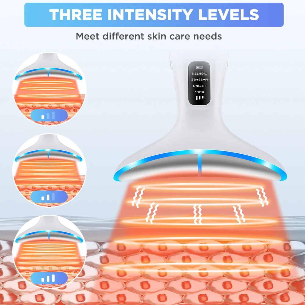 7 Colors LED Lights Face Neck Beauty Device Vibration Massage Improve Neck Lines Home Use Face Lifting Machine 7 Modes 3 Levels