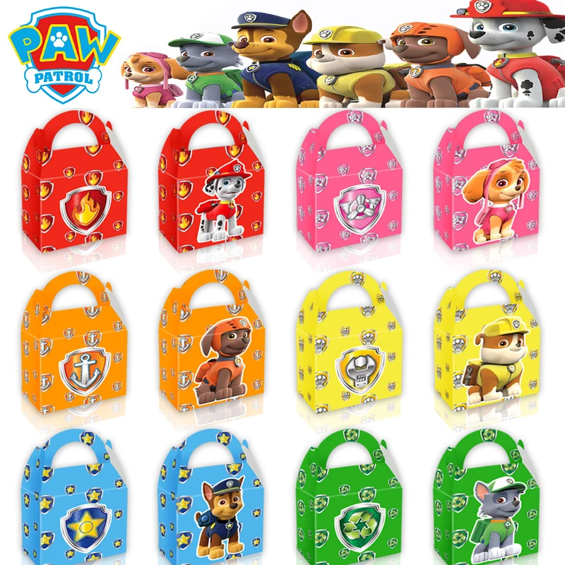 6Pcs Paw Patrol Chase Square Kraft Gift Box Fold Packaging Paper Box Proposta Box Per Scatole Di Imballaggio Per Biscotti Per Feste Di Compleanno