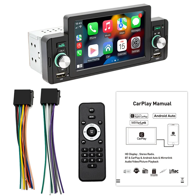 

5 inch Car Radio 1 Din CarPlay Android Auto Multimedia Player Bluetooth MirrorLink FM Receiver For Volkswagen Nissan Toyo