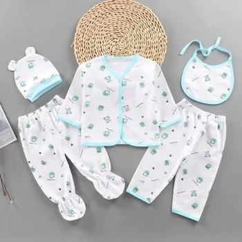5 pz/set Neonato Vestiti Della Ragazza Set di Cotone Morbido Biancheria Intima Infantile Ragazzo Vestito Per Bambini Ragazza Top + 2 Pant + Bavaglino + Cappello Abbigliamento Per Bambini
