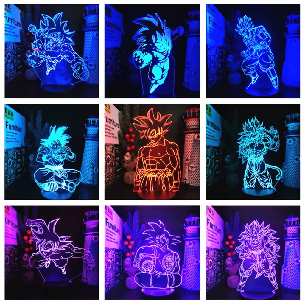 Anime Figure Dragon Ball Z Lampada 3D Son Goku Gohan Vegeta Broly Frieza Action Figuras Led Night Light Dbz Lampara Kids Manga Gift