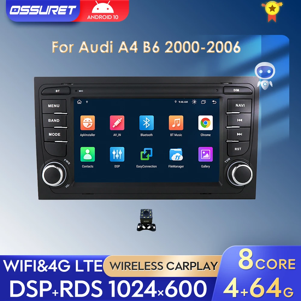 

2din Android Car Multimedia Player for Audi A4 2002-2007 B9 B8 B7 B6 S4 RS4 SEAT Exeo AutoRadio GPS Stereo Navigation Carplay