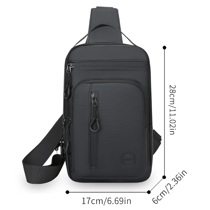 Men's crossbody bag with mobile phone pocket, adjustable shoulder strap, multi pocket chest bag, suitable for leisure, sports, a
