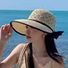 Women Ponytail Straw Sun Hat Wide Brim Visor Summer Adjustable Cap Sun Beach Foldable Hats 6