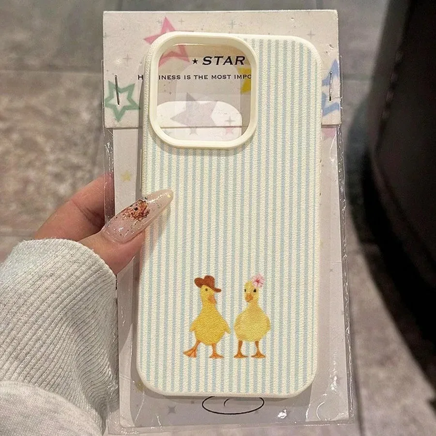 Lichee Texture Striped Duck Art Cat Design Case Cover