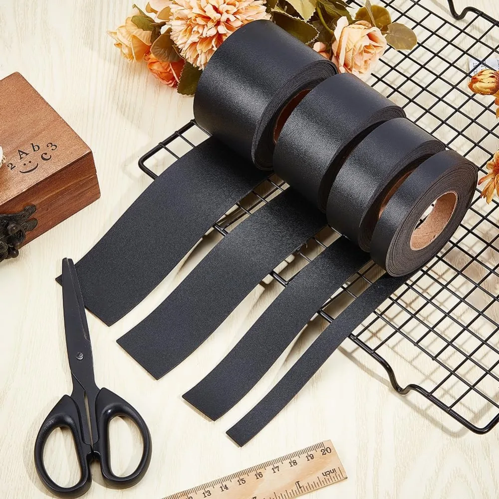 2M PVC 양면 인조 가죽 리본, 의류 가방 제작용, 검정색, 25mm, 2.19야드(2m)/롤