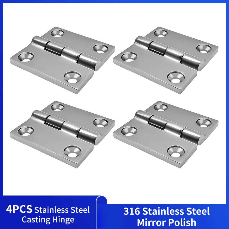 4 Pcs 316 Stainless Steel Hinge Marine Boat Square Deck Cast Door Hinge Polished Hardware