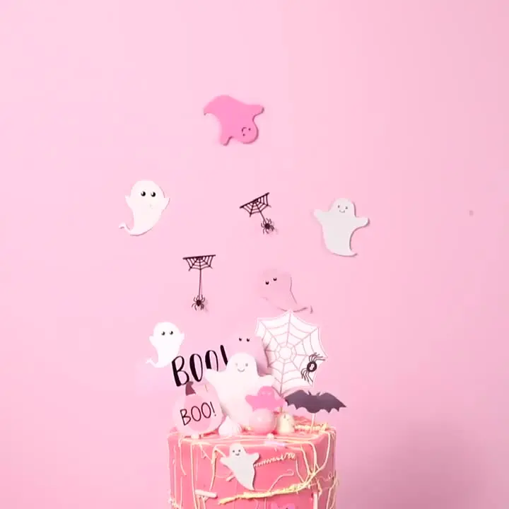 24 Stück Halloween Cupcake Topper | Little Boo Geister, Pink – Für Kuchen & Party-Deko