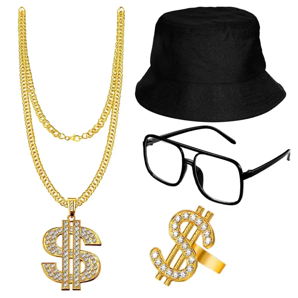 Hip Hop Costume Kit Rapper 80S/ 90S Accs Cool Flat Top Sunglasses for Party Supplies