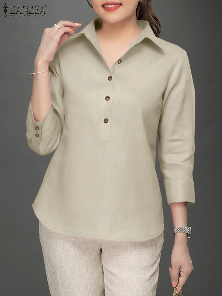  ʱ    繫 ۾ 콺 2025 ZANZEA  3/4  ָ ư ž Ʃ   콺