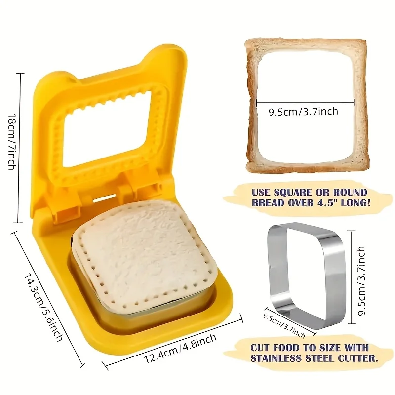 Stainless Steel + Plastic Sandwich Maker, Square Sealing And Cutting Tool, Perfect for Making Bread Slices, Ideal for Graduation