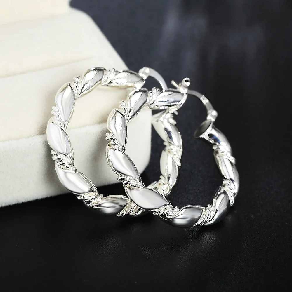 Elegant 18K Rose Gold Rope Hoop Earrings - 4cm Sterling Silver Fashion Jewelry for Weddings & Special Occasions