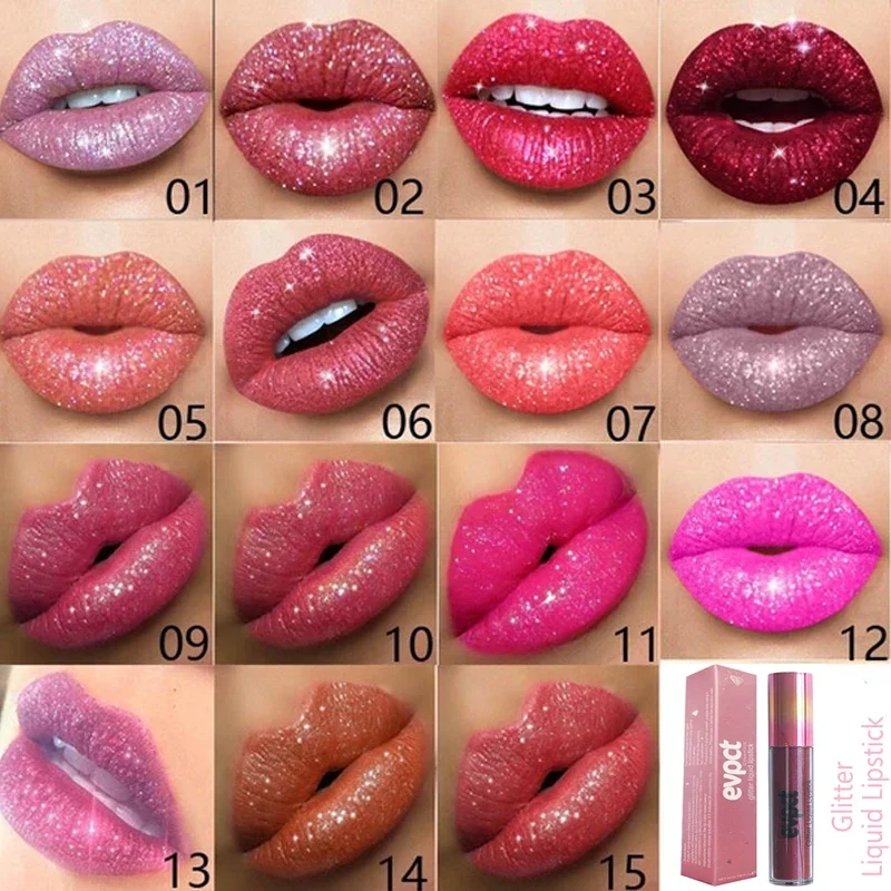 Waterproof Diamond Lip Gloss Sexy Shimmer Matte Glitter Liquid Lipstick Long Lasting Moisturizing Lipgloss Lip Makeup 15 Colors