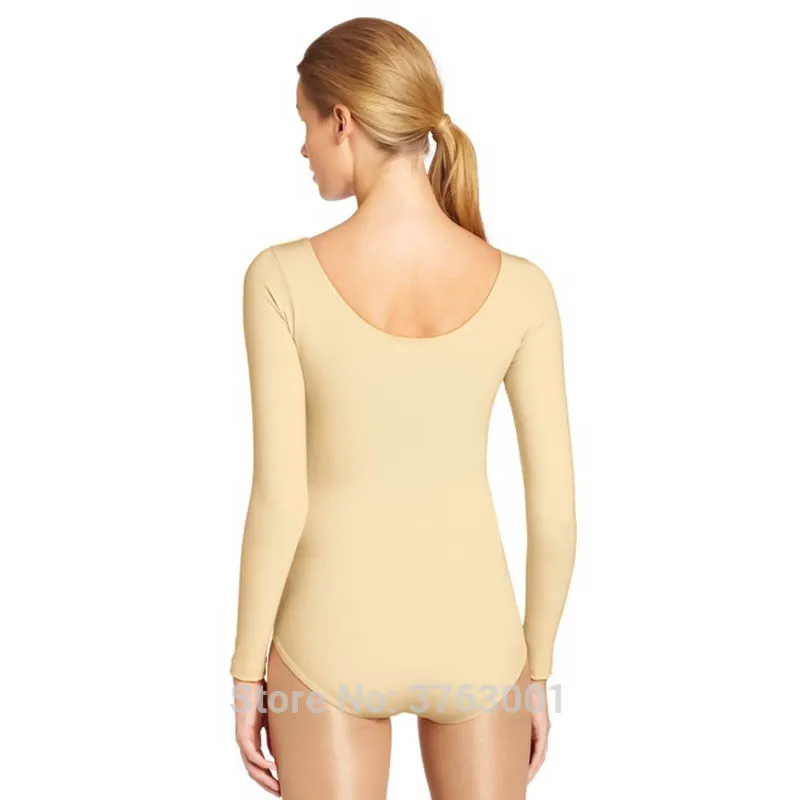 Adult Scoop Neck Dancewear Gymnastics Dance Leotard Long Sleeve Women Nylon Biketard Spandex Ballet Practice Clothes Large Size