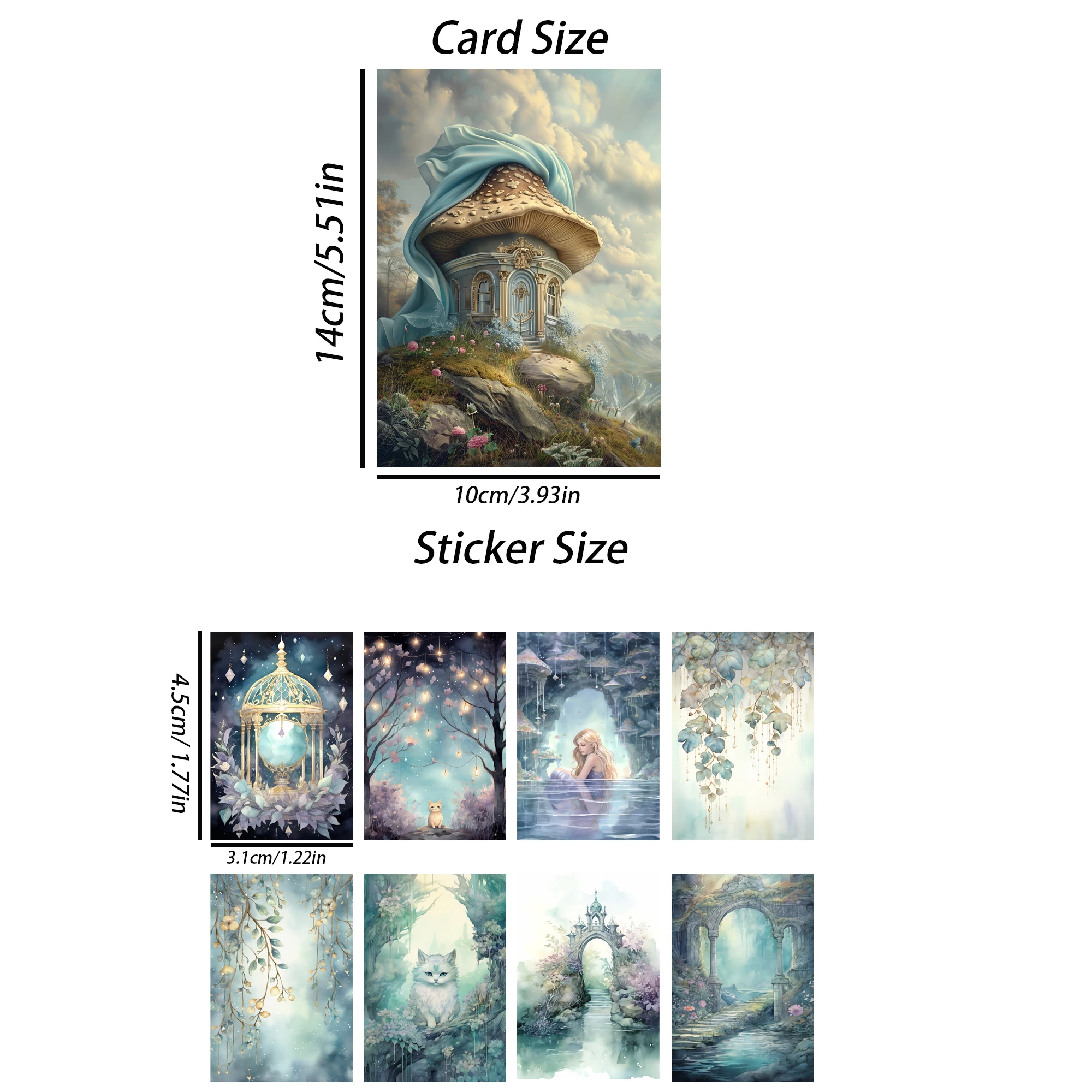 44pcs(12cards+32stickers) Fantasy Cloud Theme DIY Postcards Set,Perfect forJournal Supplies,Arts Crafts,Scrapbooking Supplies,DI 2
