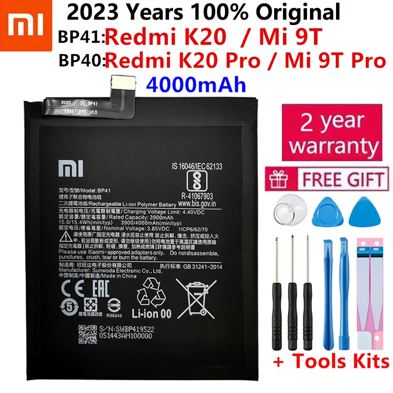 

100% Original Replacement Battery For Xiaomi Redmi K20 Pro Mi 9T Pro Mi9T Redmi K20Pro Premium Genuine Battery 4000mAh BP41 BP40