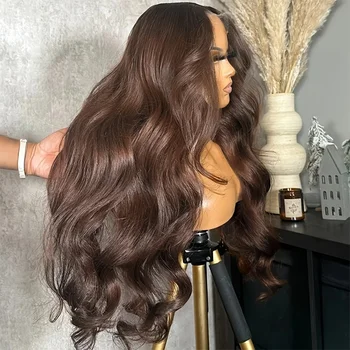 Chocolate Brown Body Wave Lace Front Wig Human Hair 220 Density Frontal Lace Wigs 30 Inch 13x6 HD Transparent Lace Human Wigs 1