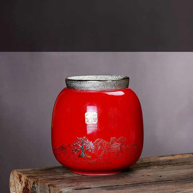 Creative Red Wave Ceramic Tea Caddy with Lid Sealed Moisture-proof Storage Container Coffee Bean Candy Jar Desktop Decoration 4