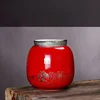 Creative Red Wave Ceramic Tea Caddy with Lid Sealed Moisture-proof Storage Container Coffee Bean Candy Jar Desktop Decoration 4