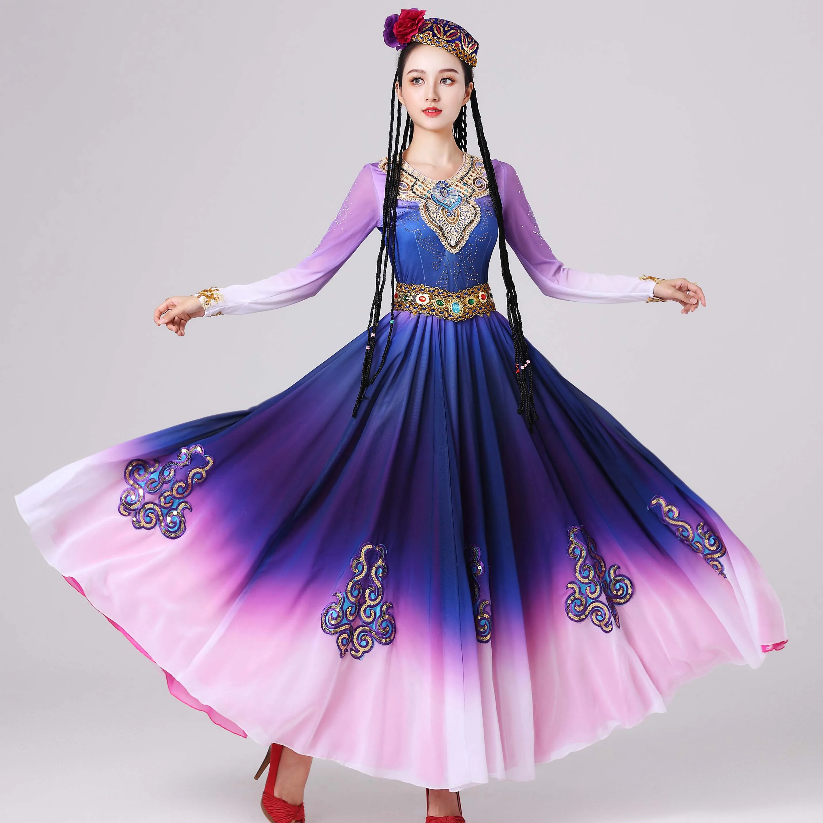 

Xinjiang dance costume Uyghur skirt folk stage performance Kao dancesport opening