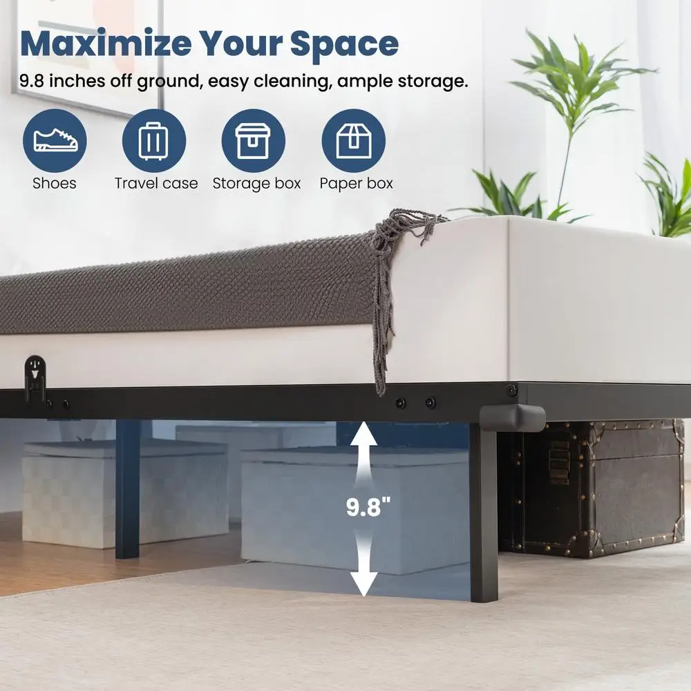 Floating Bed Frame Queen Size with Hidden LED Lights Adjustable Brightness No Box Spring Needed Metal Platform with Storage 5