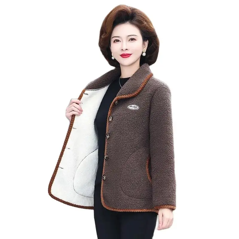 New Fashion Granular Velvet Warm Coat 2023 Winter Middle-aged And Elderly Mothers Western-style Loose Casual Women's Tide 5XL