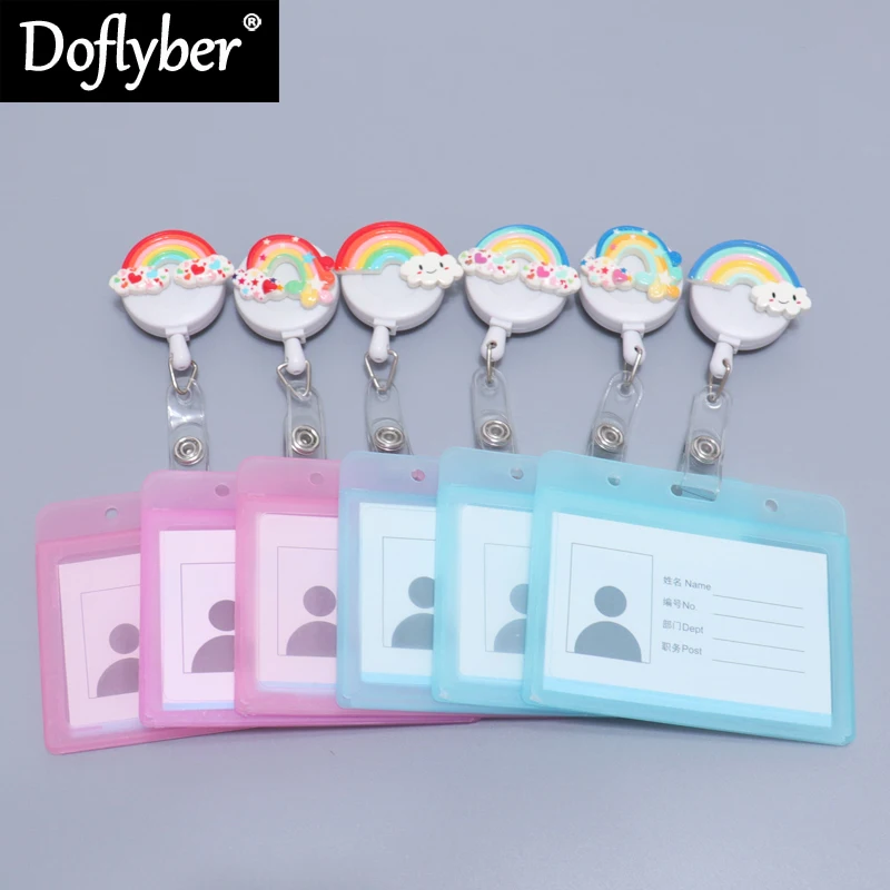 Nurse Doctor Staff Retractable Rainbow Badge Reel with PVC ID Name Tag Card Holder Belt Clip Work Badge Holder 1pc pu id card holder staff identification nurse card neck strap with lanyard badges neck strap bus id holders with lanyard