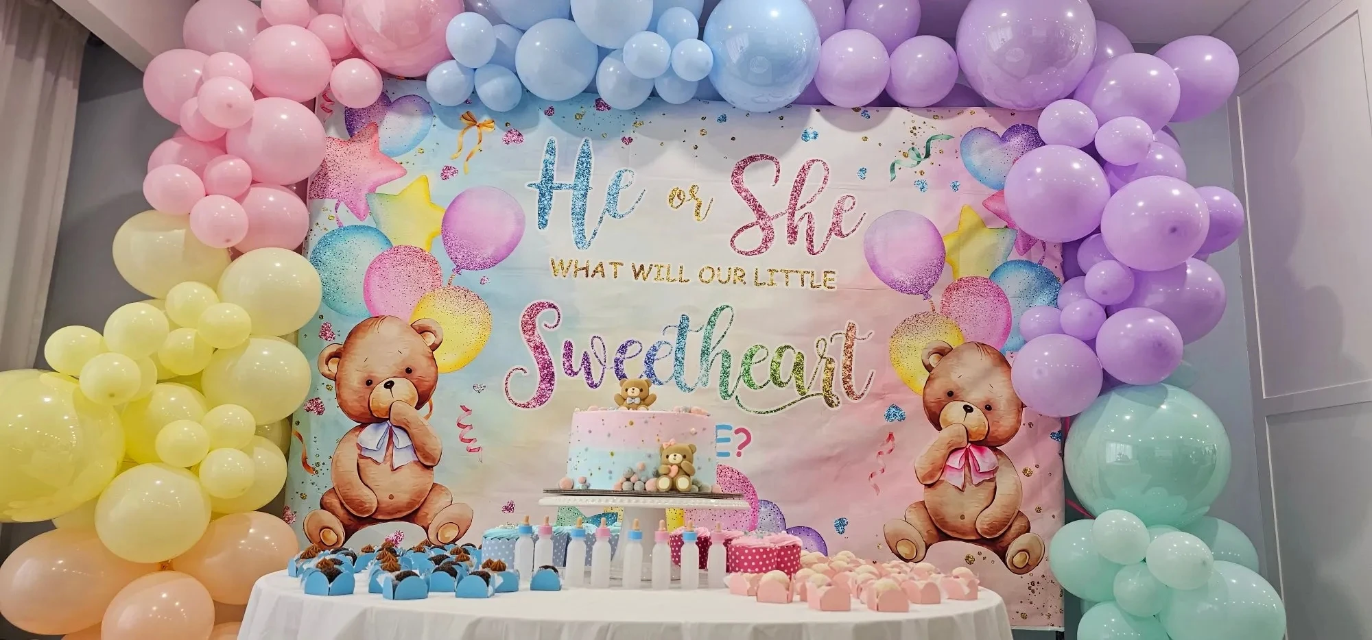 Laeacco Gender Reveal Background Balloon Baby Shower Party Newborn Boy Or Girl Poster Dot Photography Backdrop photo backdrop