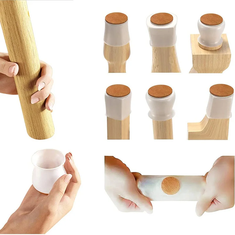 Furniture Leg Pads 8/16pcs Furniture Silicone Protection Cover Felt Pads Chair Legs Floor Protectors Caps Anti-Slip Table Feet Covers