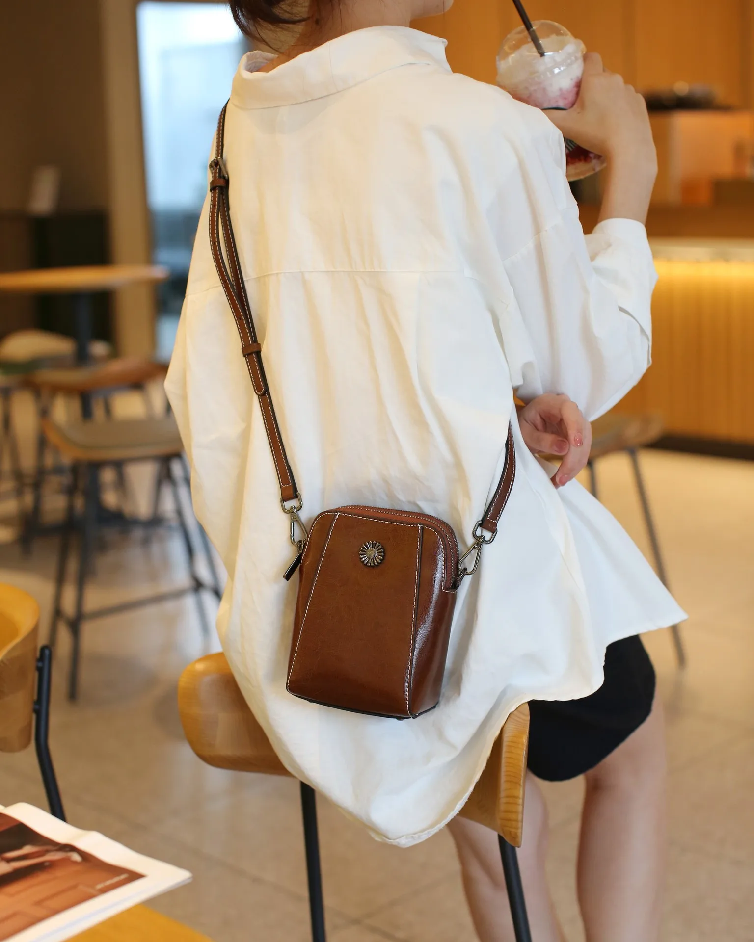 Leather Women's Mobile Phone Bag Single Shoulder Messenger Purse Crossbody Small Bag leather shoulder bag crossbody bag
