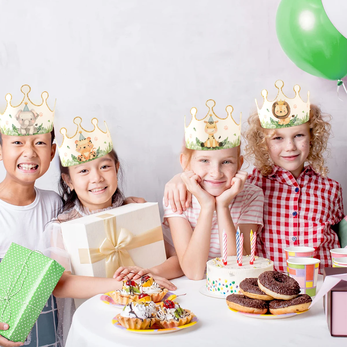 6pcs Cartoon Jungle Animal Party Paper Caps Crown Party Hats Gift For Kids Wild One Birthday Woodland Baby Shower Supplies party hat birthday crown
