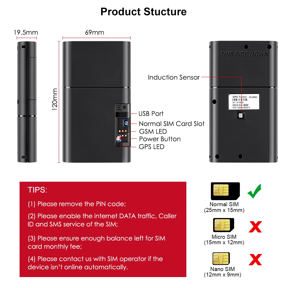 Wireless 4G Asset GPS Tracker 5500mAh Temperature Monitoring Fleet Management Car Tracking Device ML208G WIFI Positioning