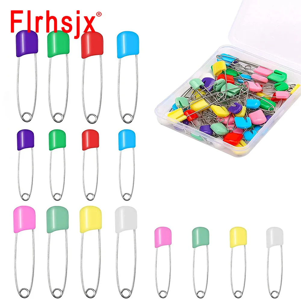 50 Pieces Diaper Pins Baby Diapers Safety Pins with Locking Closure  Stainless Steel Baby Pin Plastic Head Safety Pin for Clothes Diaper Laundry  Crafts Assorted Color Animal Nappy Pins with Storage Box 