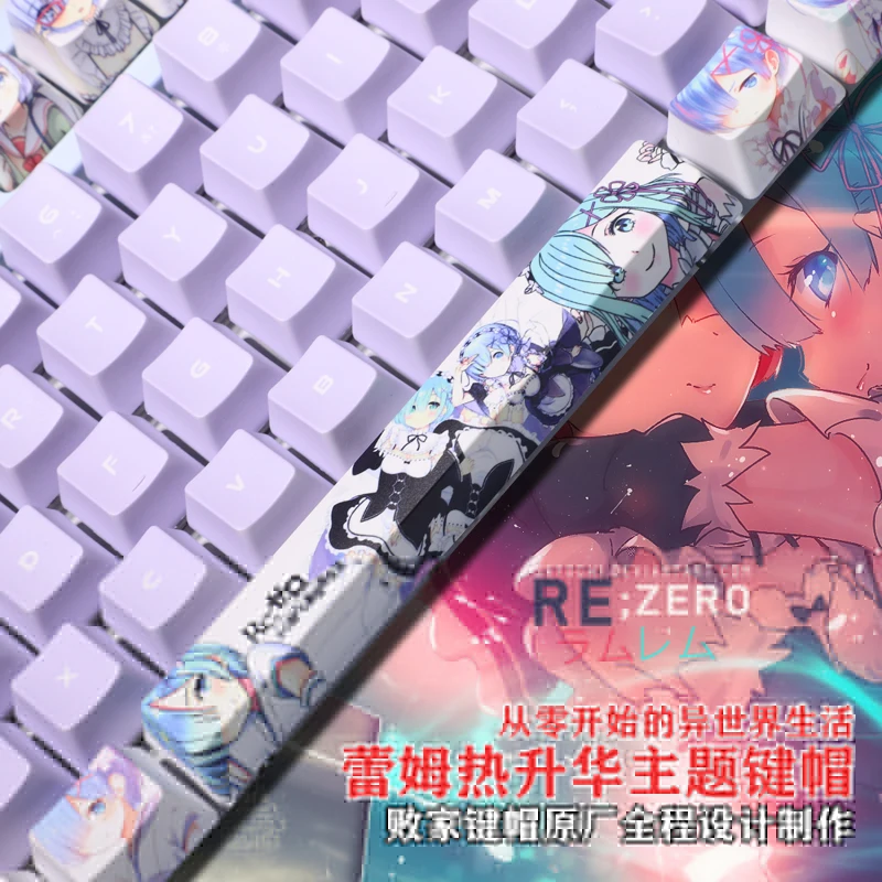 Conjunto Pbt Tintura Subbed Keycaps Anime dos Desenhos Animados Tampas Chave re Vida em um Mundo Diferente de Zero Rem Keycap para Ansi 61 87 104 1