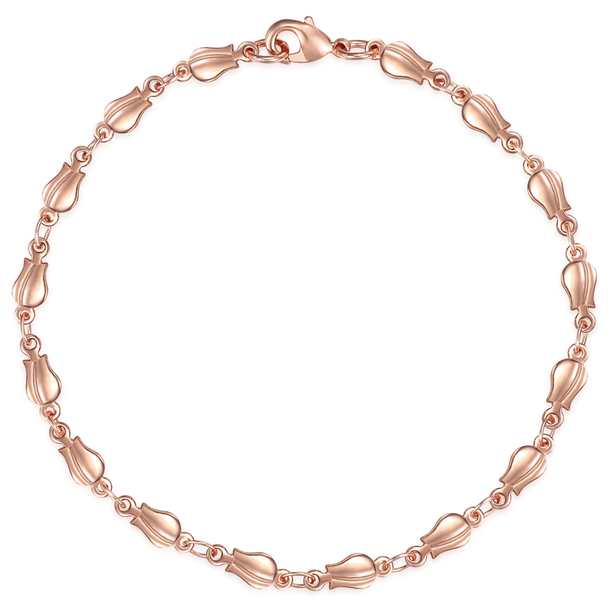 4mm Tulip Bud Bead Link Chain Bracelet 585 Rose Gold Color