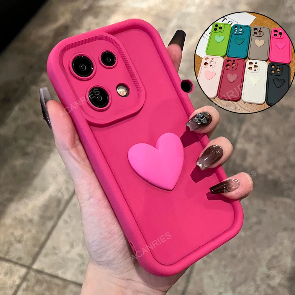 Girl Cute 3D Love Heart Matte Case For Xiaomi Redmi Note 13 Pro