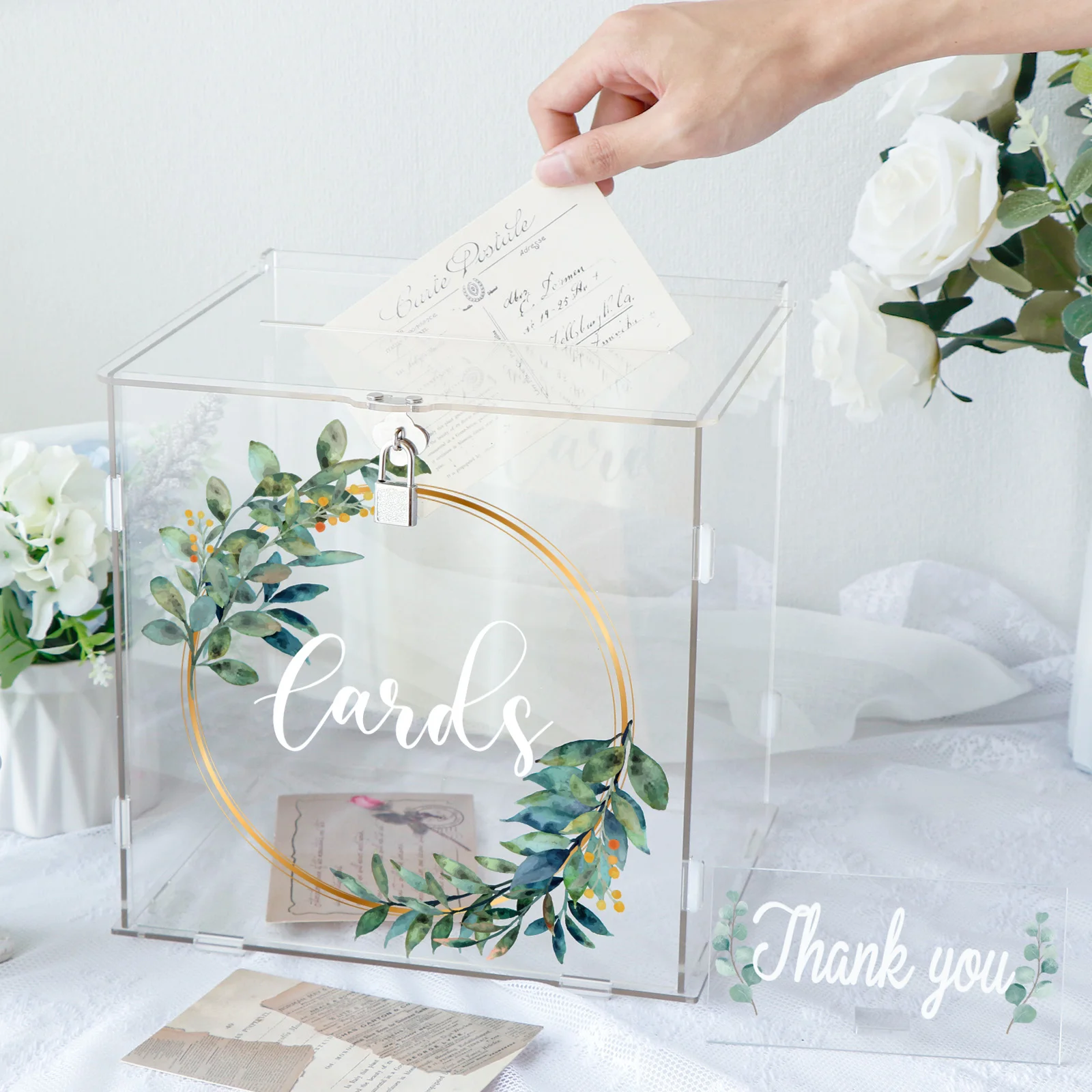 Lockable acrylic transparent wedding gift card box for wedding party graduation baby baptism birthday decoration