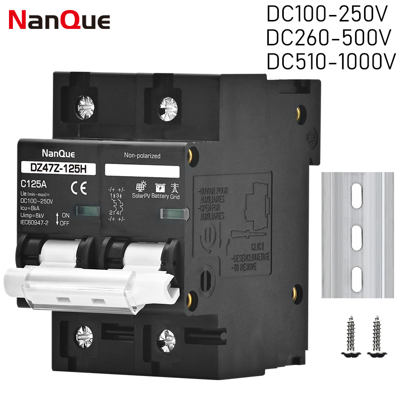 2P MCB 100A 125A 150A DC100V 150V 250V 500V 1000V Voltage Circuit Breaker C Curve Solar Panel Battery Short Circuit Protection