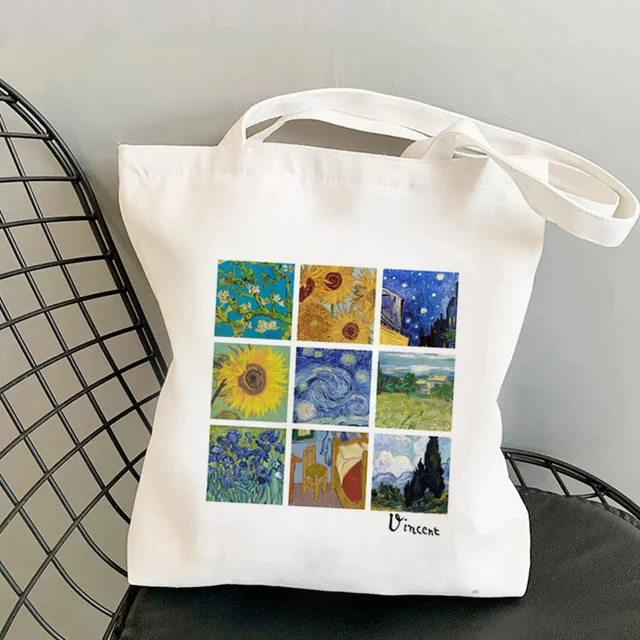 Shopper Van Gogh Img Printed Kawaii Bag Harajuku Women Shopping Bag Canvas Shopper Bag Girl Handbag Tote Bag Shoulder Lady Bag b925