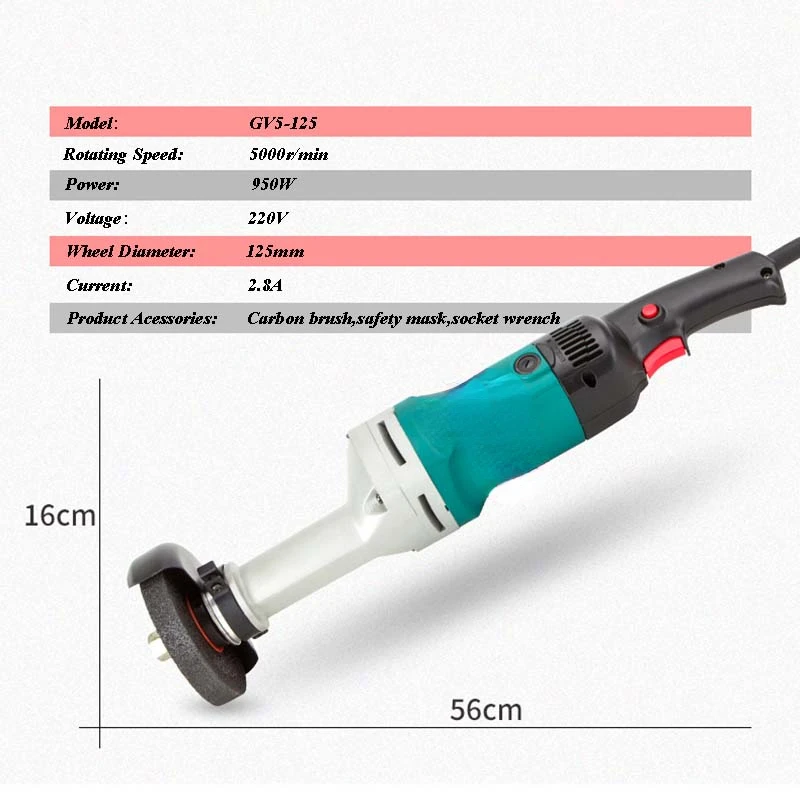 220V Handheld Straight Grinder 125mm Industrial Metal Polishing Grinding Machine GV5-125