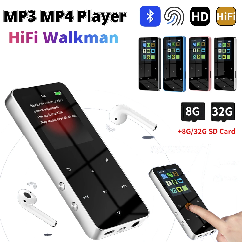 1.8 Inch Metal Touch Screen MP4 MP3 Bluetooth 5.0 HiFi Music Player Supports Card E-book Portable Student Walkman with FM Radio mp4 player music player