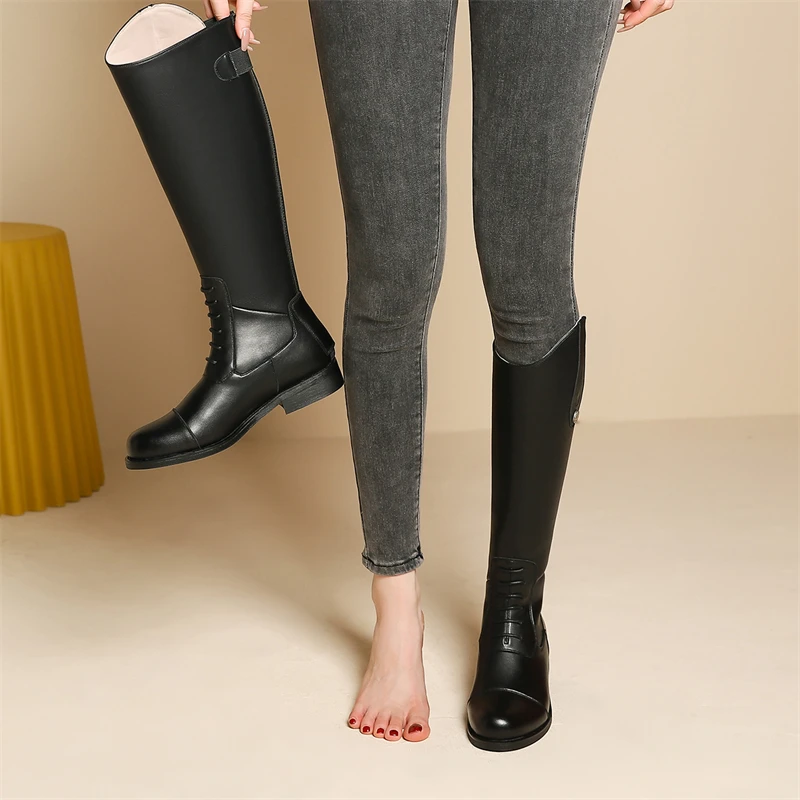 Western Cowboy Low Heel Autumn New Long Female British Style Tall Knight Horse Riding Boots
