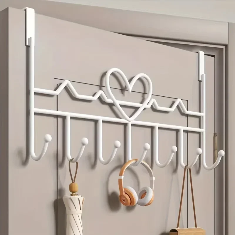 Hooks Over The Door 7Hooks Heart-Shaped Door Hooks Clothes Coat Hat Towel Hanger Bathroom Kitchen Accessories Holder