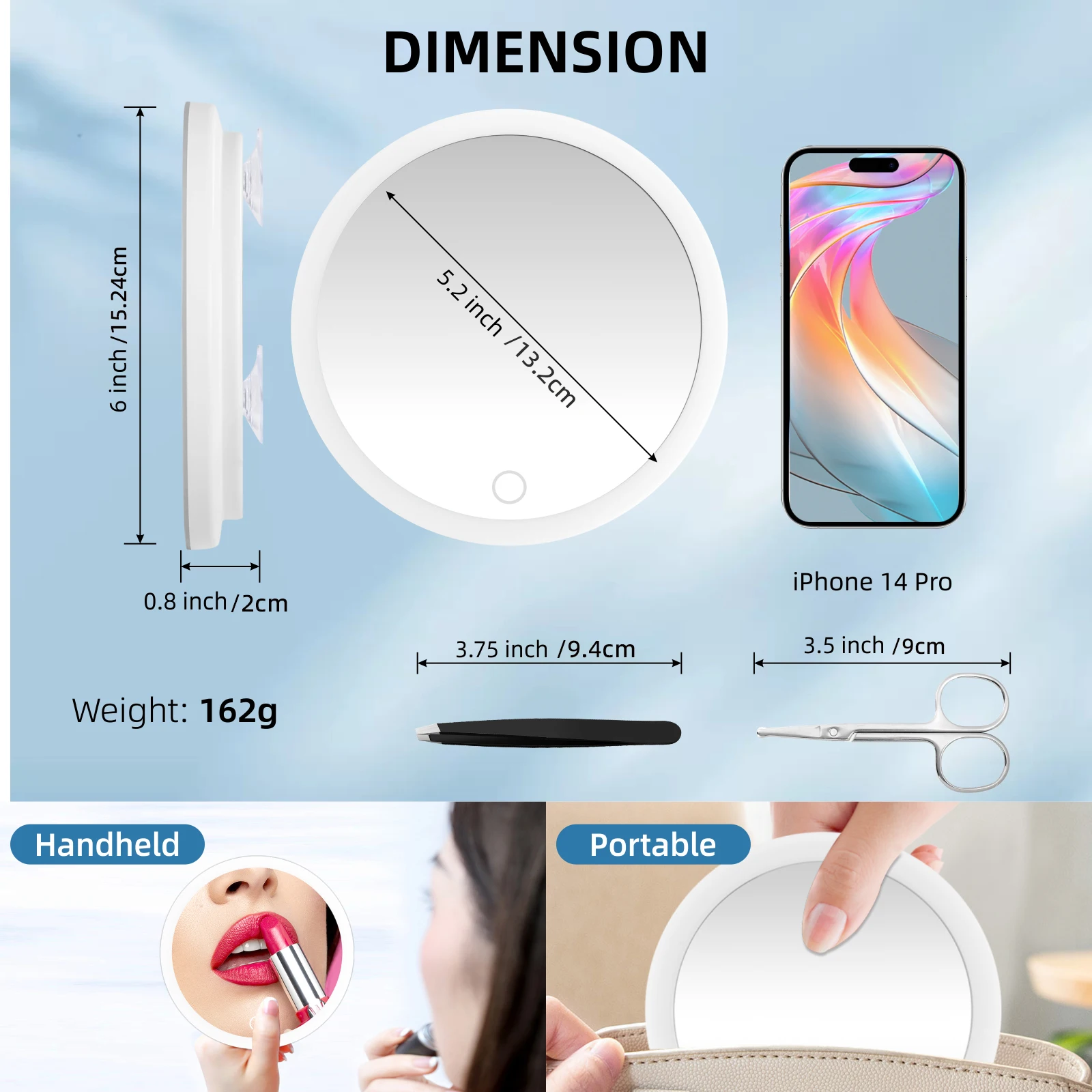 Magnifying Mirror magnifying mirror 6 Inch with Light 10-30X Portable Travel with 3 Suction Cups