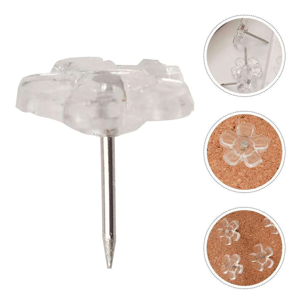 100 Pcs Transparent Plum Blossom H Shank Push Pins Cork Board Flower Pushpins Bulletin Board Tacks Message Board Thumbtacks