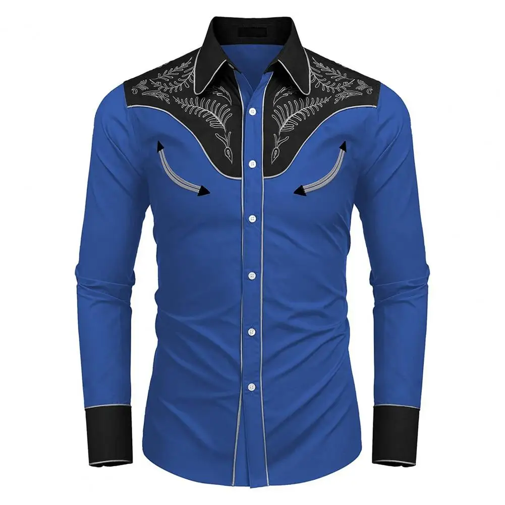 

Slim Fit Shirt Vintage Ethnic Style Men's Long Sleeve Cardigan with Color Matching Print Single-breasted Lapel Spring Fall Loose