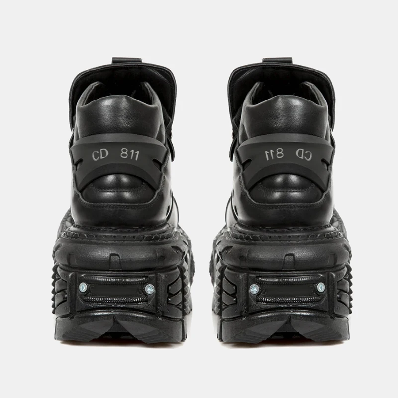Men Retro Spanish Tank Bottom Metal High-Top Platform Leather Shoes Dark Punk Muffin Bottom Street Shooting Pumps Women