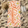 Personalized Daisy Grid Name Beach Towel, Custom Monogram Pool Towel, Signature Beach Towel For Kids, Vacation Gift Picnic Towel 4